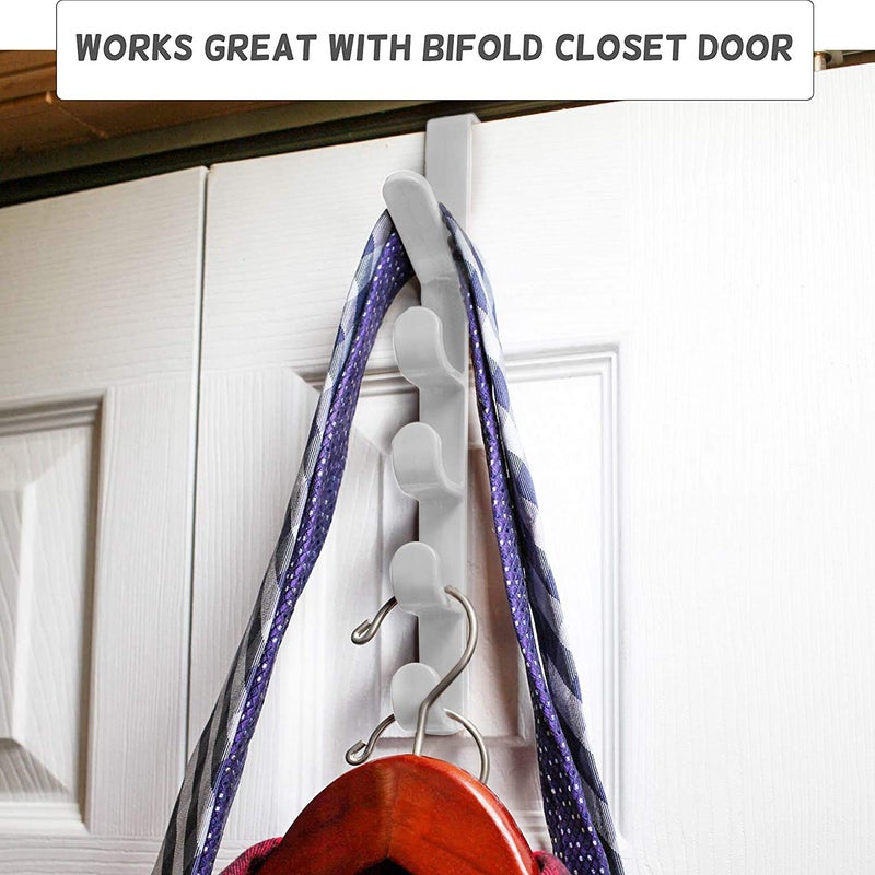 Skdorpfm Mighty Tidy Home] 2-Pack Over The Door Hook Hanger | 5-Hook Heavy-Duty Organizer Rack for Coats, Hats, Robes, Shirts, Belts, Bags, Towels, Closet and Bathroom (2-Pack in White) - Image 5